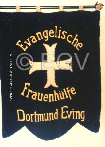 Fahne der evangelische Frauenhülfe der Luther-Gemeinde in Dortmund-Eving; um 1902.