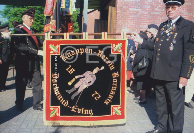 Vorderseite der neuen Fahne, geweiht am 30.05.1997, des Knappenvereins Borussia 1872-Eving.
